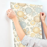 Zalipie Apricot Floral Trail Wallpaper with Bohemian Botanical Flower Motif - Brewster 3125-72326