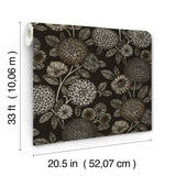 Zalipie Black Floral Trail Wallpaper with Botanical Flower Motif - Chesapeake 3125-72327