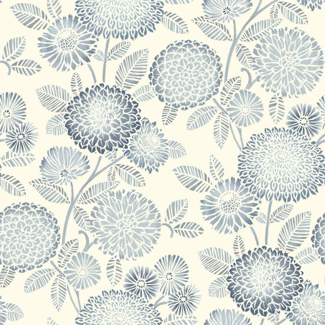 Zalipie Blue Floral Trail Wallpaper with Botanical Flower Pattern, Bohemian Sure Strip - Chesapeake 3125-72328