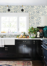 Zalipie Blue Floral Trail Wallpaper with Botanical Flower Pattern, Bohemian Sure Strip - Chesapeake 3125-72328