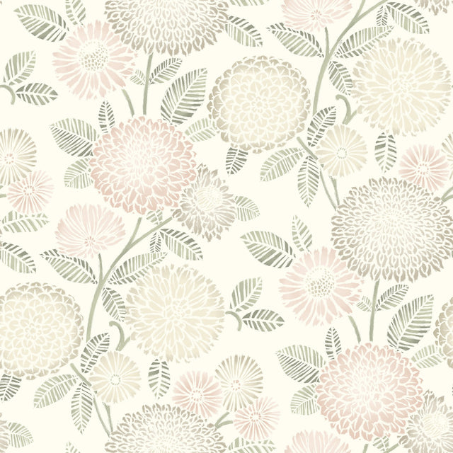 Zalipie Blush Floral Trail Wallpaper with Botanical Floral Motif, Bohemian Style - Chesapeake 3125-72329