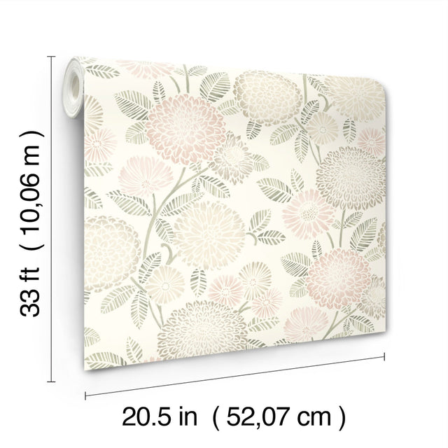Zalipie Blush Floral Trail Wallpaper with Botanical Floral Motif, Bohemian Style - Chesapeake 3125-72329
