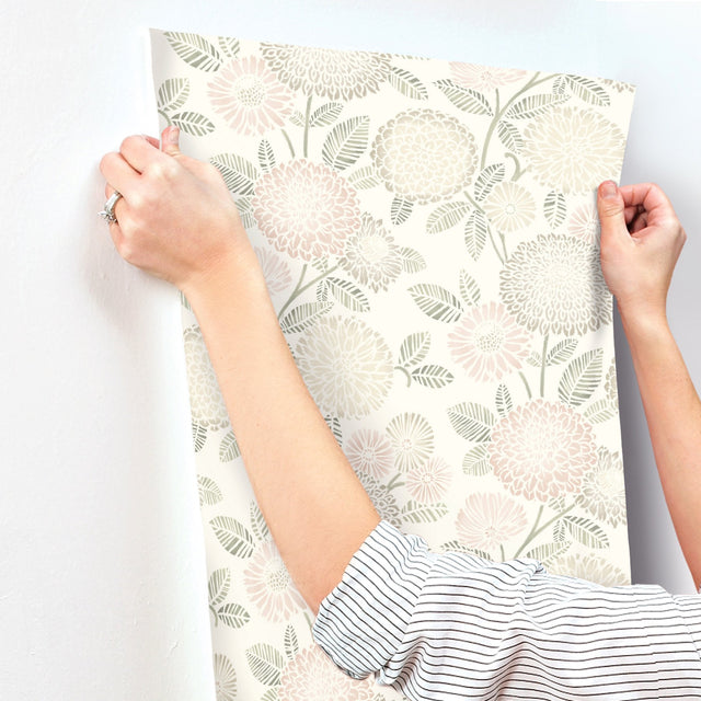 Zalipie Blush Floral Trail Wallpaper with Botanical Floral Motif, Bohemian Style - Chesapeake 3125-72329