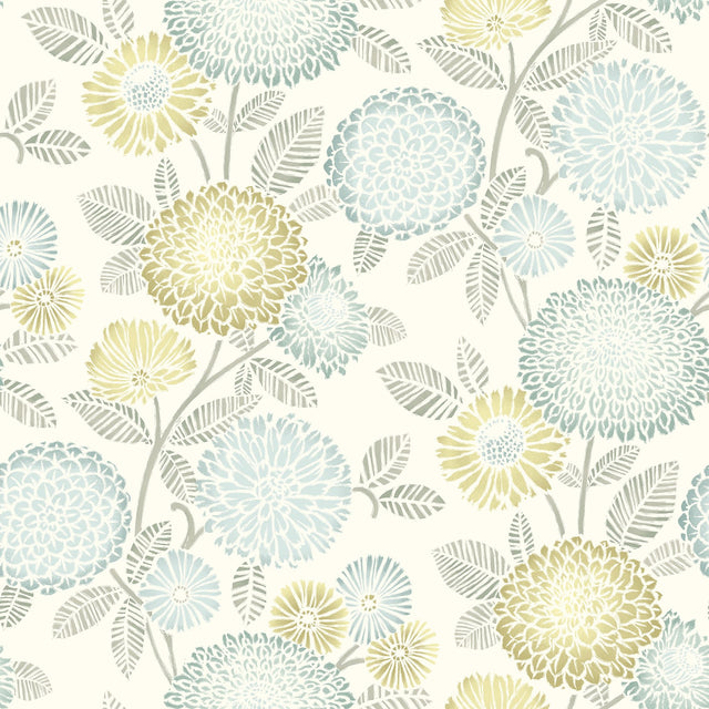 Zalipie Lime Floral Trail Wallpaper with Botanical Flowers Motif - Chesapeake 3125-72330