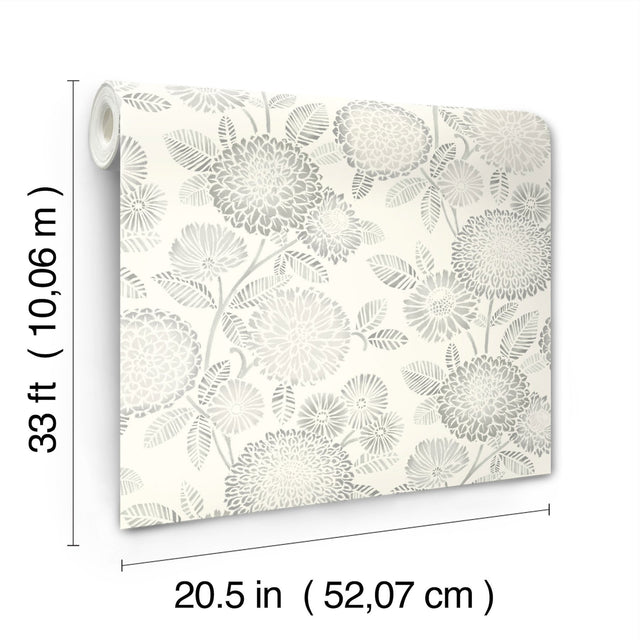 Zalipie Grey Floral Trail Wallpaper with Botanical Flowers Motif - Chesapeake 3125-72331