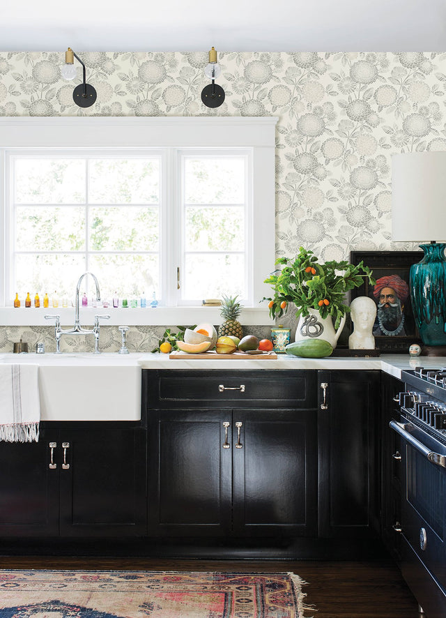 Zalipie Grey Floral Trail Wallpaper with Botanical Flowers Motif - Chesapeake 3125-72331
