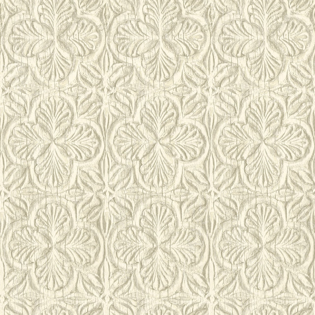 Karachi Cream Wooden Damask Wallpaper with Raised Textured Damask Pattern, Farmhouse Sure Strip - Chesapeake 3125-72333