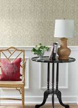 Karachi White Wooden Damask Wallpaper with Raised Ink Textured Finish - Chesapeake 3125-72334