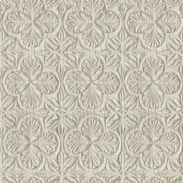 Karachi Taupe Wooden Damask Wallpaper with Farmhouse Wooden Damask Pattern - Chesapeake 3125-72336
