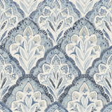 Mimir Blue Quilted Damask Wallpaper with Botanical Damask Motif - Chesapeake 3125-72337