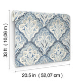 Mimir Blue Quilted Damask Wallpaper with Botanical Damask Motif - Chesapeake 3125-72337