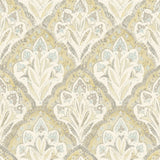 Mimir Mustard Quilted Damask Wallpaper with Farmhouse Botanical Motif - Chesapeake 3125-72338