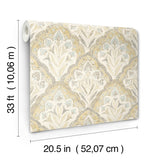 Mimir Mustard Quilted Damask Wallpaper with Farmhouse Botanical Motif - Chesapeake 3125-72338