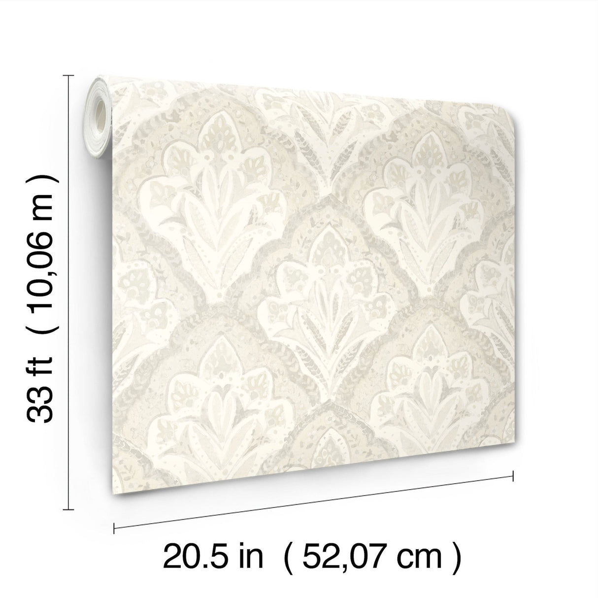 Mimir Dove Quilted Damask Wallpaper with Quilted Damask Botanical Motif - Chesapeake 3125-72339