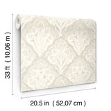 Mimir Dove Quilted Damask Wallpaper with Quilted Damask Botanical Motif - Chesapeake 3125-72339