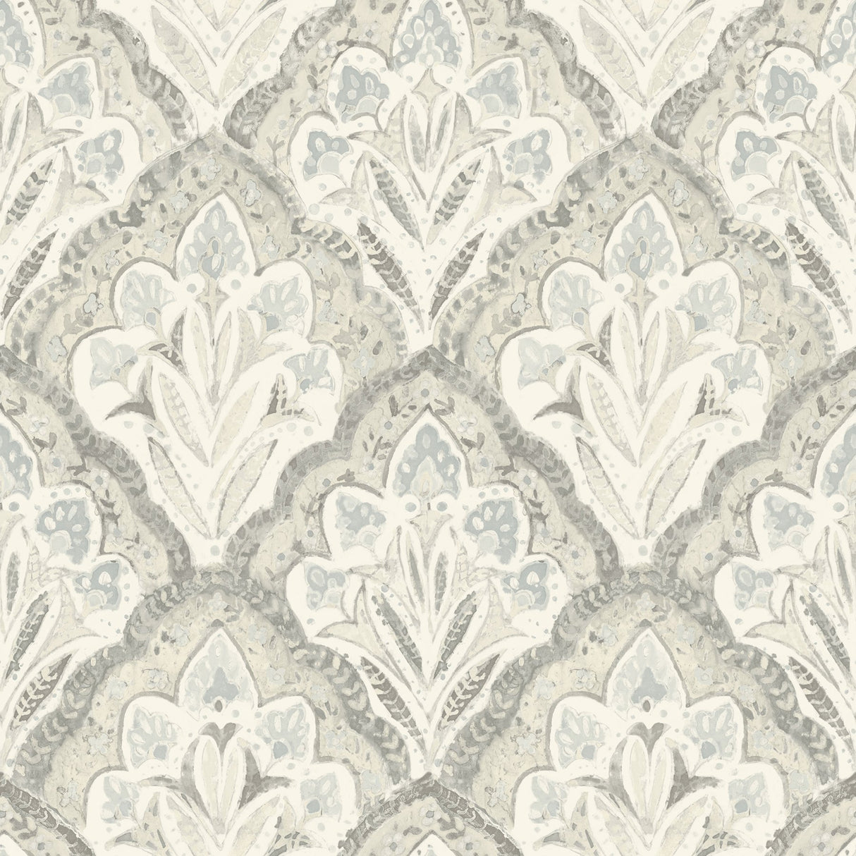 Mimir Grey Quilted Damask Wallpaper with Farmhouse Botanical Damask Pattern - Chesapeake 3125-72340