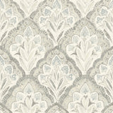 Mimir Grey Quilted Damask Wallpaper with Farmhouse Botanical Damask Pattern - Chesapeake 3125-72340