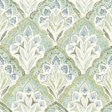 Mimir Aquamarine Quilted Damask Wallpaper with Botanical Farmhouse Style - Chesapeake 3125-72341