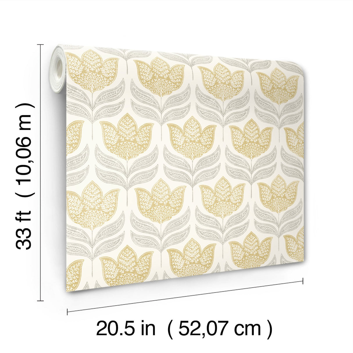 Cathal Mustard Tulip Block Print Wallpaper with Botanical Scandinavian Motif - Chesapeake 3125-72342