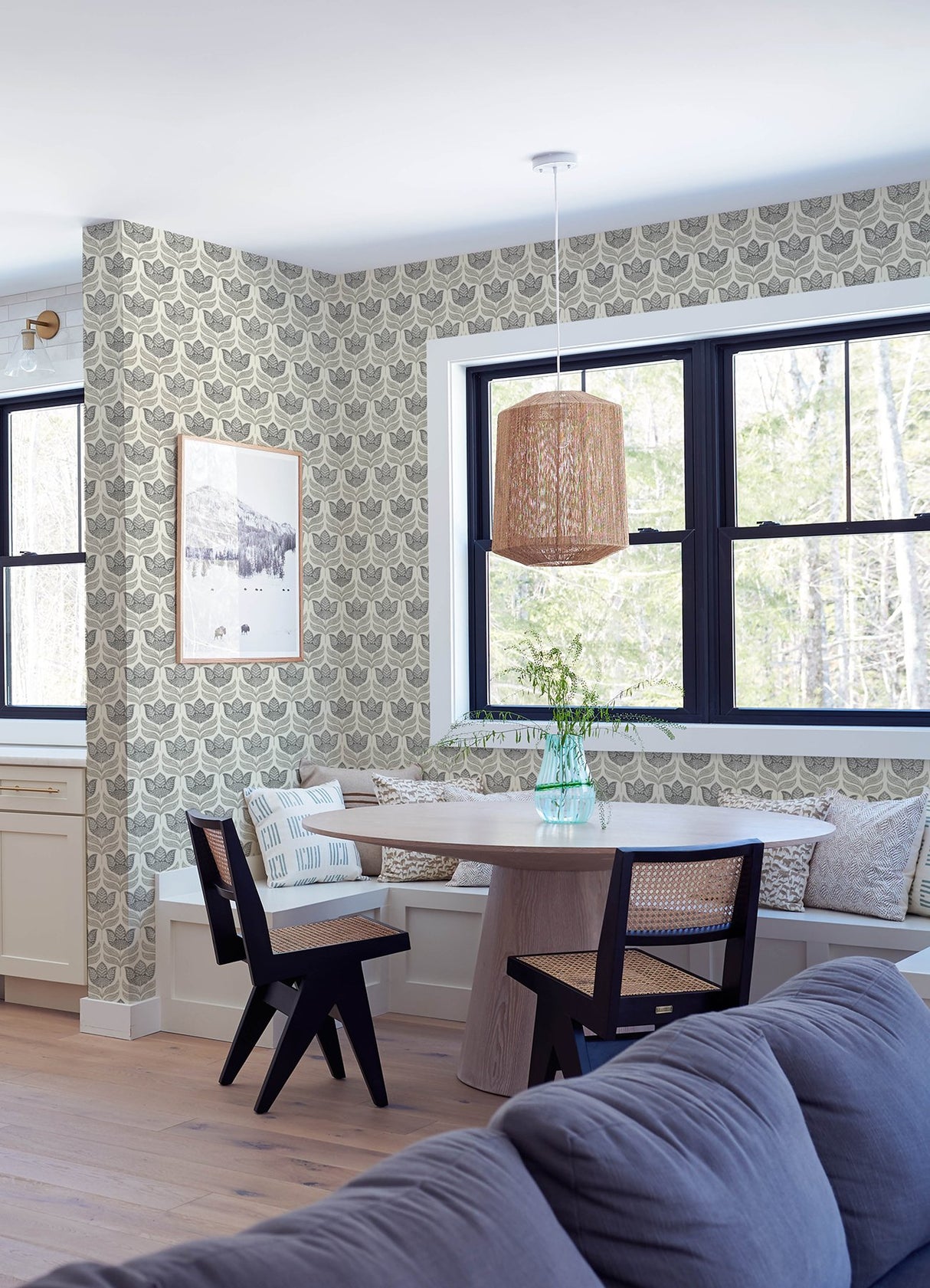 Cathal Charcoal Tulip Block Print Wallpaper with Scandinavian Botanical Floral Pattern - Chesapeake 3125-72343