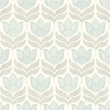 Cathal Aqua Tulip Block Print Wallpaper with Botanical Floral Motif - Chesapeake 3125-72344
