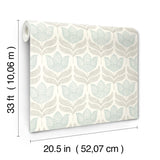 Cathal Aqua Tulip Block Print Wallpaper with Botanical Floral Motif - Chesapeake 3125-72344