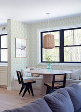 Cathal Aqua Tulip Block Print Wallpaper with Botanical Floral Motif - Chesapeake 3125-72344
