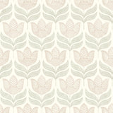 Cathal Blush Tulip Block Print Wallpaper with Botanical Tulip Motif - Chesapeake 3125-72346