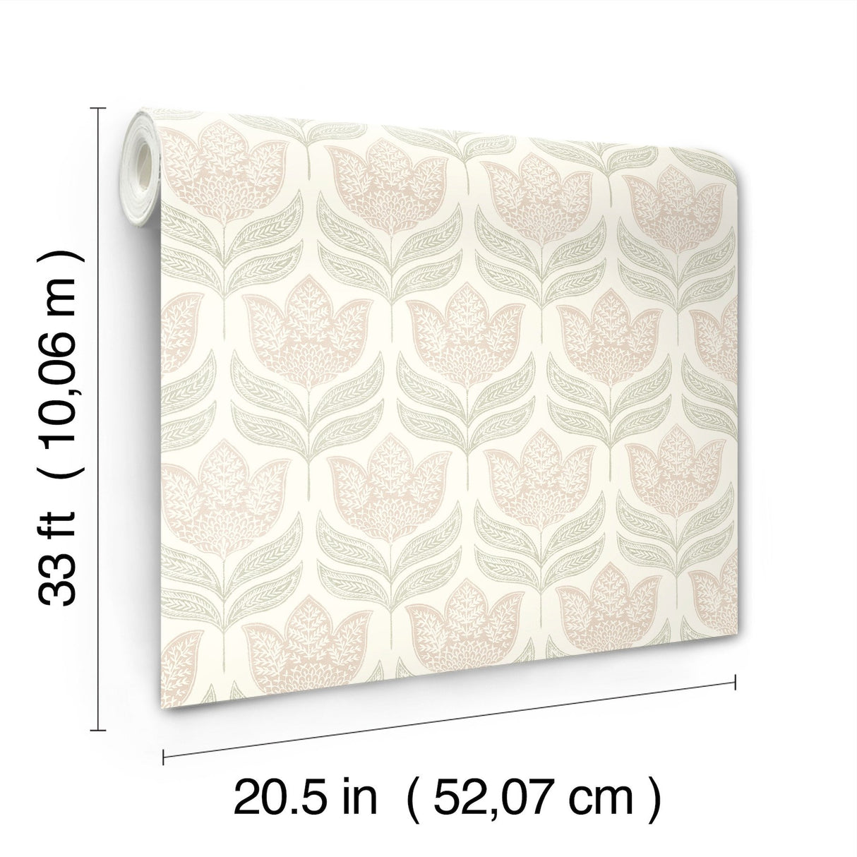 Cathal Blush Tulip Block Print Wallpaper with Botanical Tulip Motif - Chesapeake 3125-72346