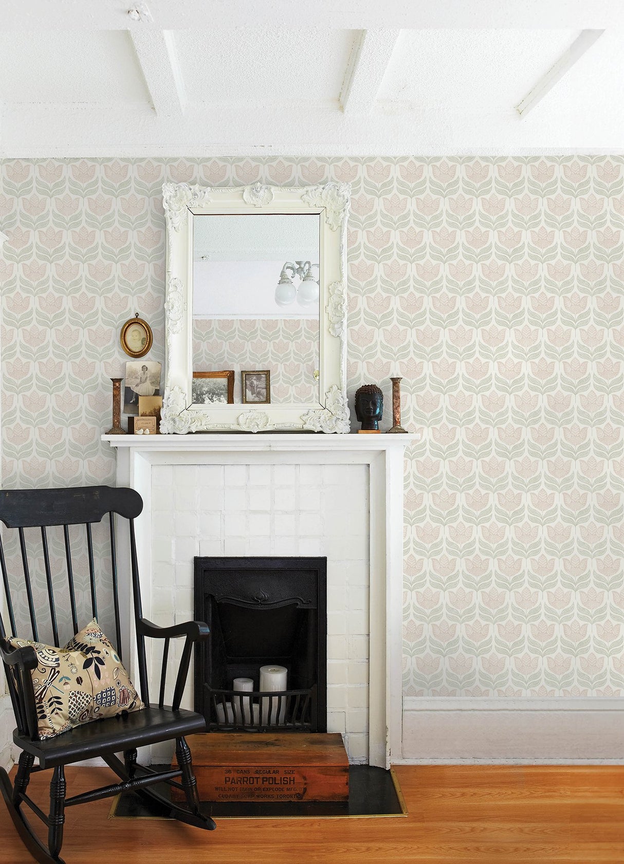 Cathal Blush Tulip Block Print Wallpaper with Botanical Tulip Motif - Chesapeake 3125-72346
