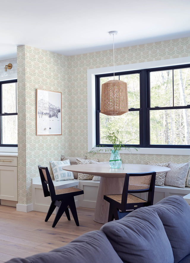 Cathal Blush Tulip Block Print Wallpaper with Botanical Tulip Motif - Chesapeake 3125-72346