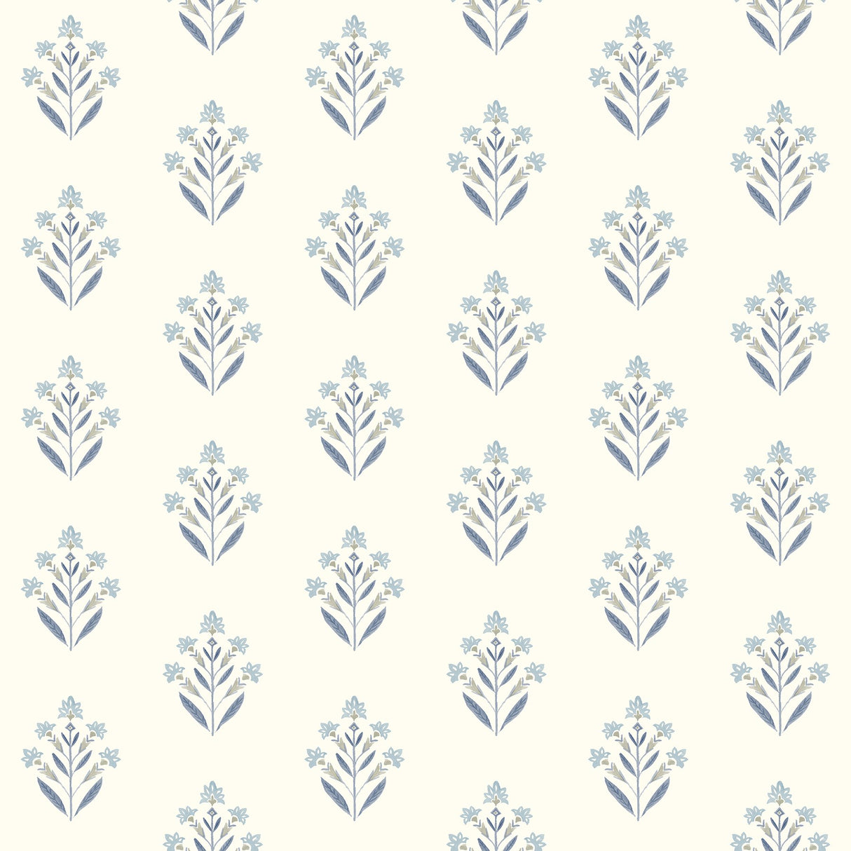 Kova Blue Floral Crest Wallpaper with Botanical Farmhouse Style - Chesapeake 3125-72347