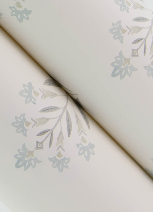 Kova Blue Floral Crest Wallpaper with Botanical Farmhouse Style - Chesapeake 3125-72347