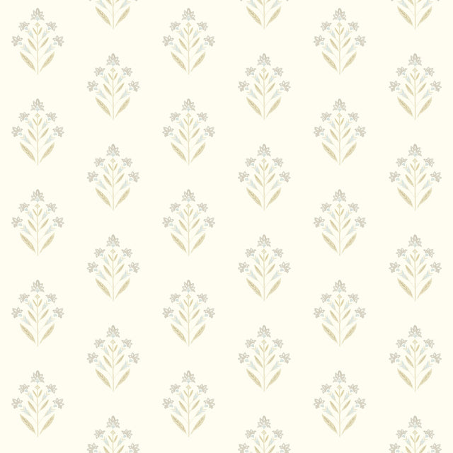 Kova Yellow Floral Crest Wallpaper with Botanical Floral Pattern, Farmhouse Style - Chesapeake 3125-72348