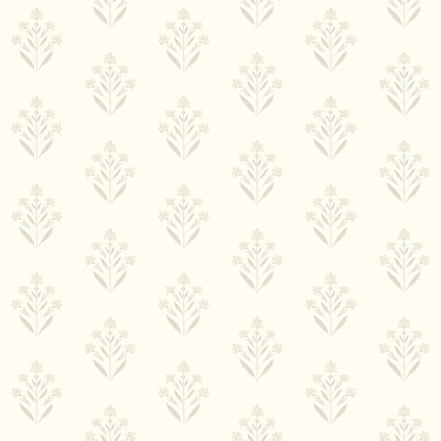 Kova Dove Floral Crest Wallpaper with Farmhouse Botanical Flower Motif - Chesapeake 3125-72349