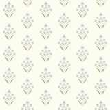 Kova Aquamarine Floral Crest Wallpaper with Farmhouse Botanical Flowers - Chesapeake 3125-72351