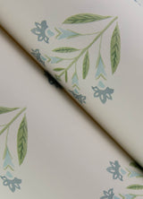Kova Aquamarine Floral Crest Wallpaper with Farmhouse Botanical Flowers - Chesapeake 3125-72351