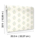 Kova Aquamarine Floral Crest Wallpaper with Farmhouse Botanical Flowers - Chesapeake 3125-72351