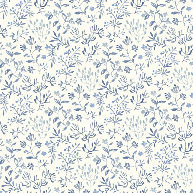 Tarragon Blue Dainty Meadow Wallpaper with Botanical Floral Pattern - Chesapeake 3125-72352