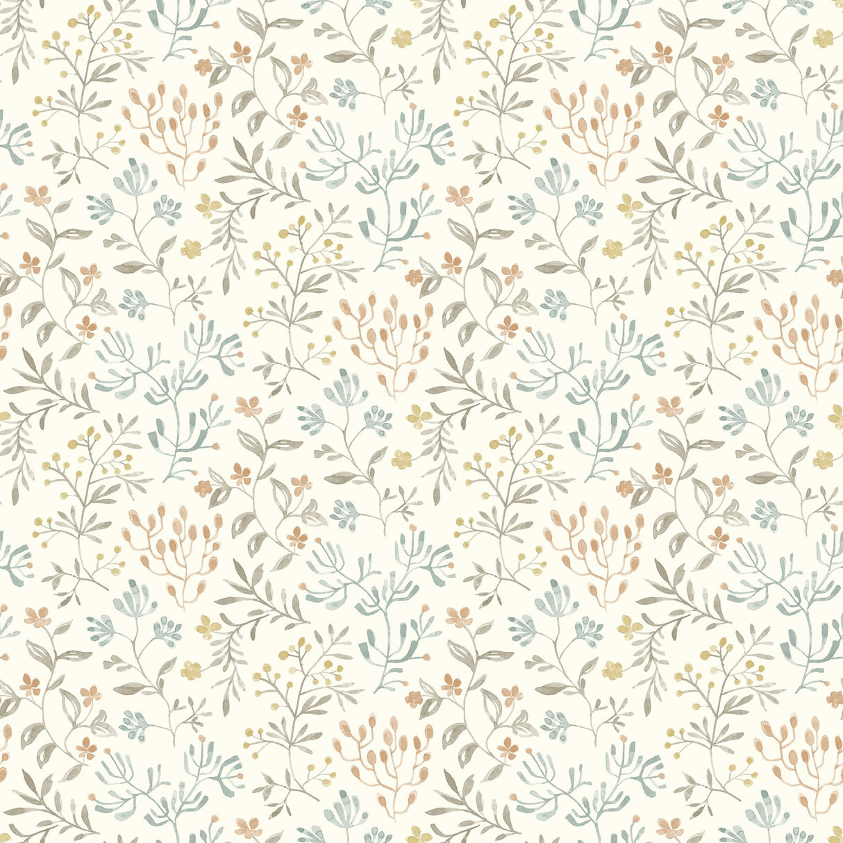 Tarragon Pastel Dainty Meadow Wallpaper with Botanical Flowers Motif - Chesapeake 3125-72353