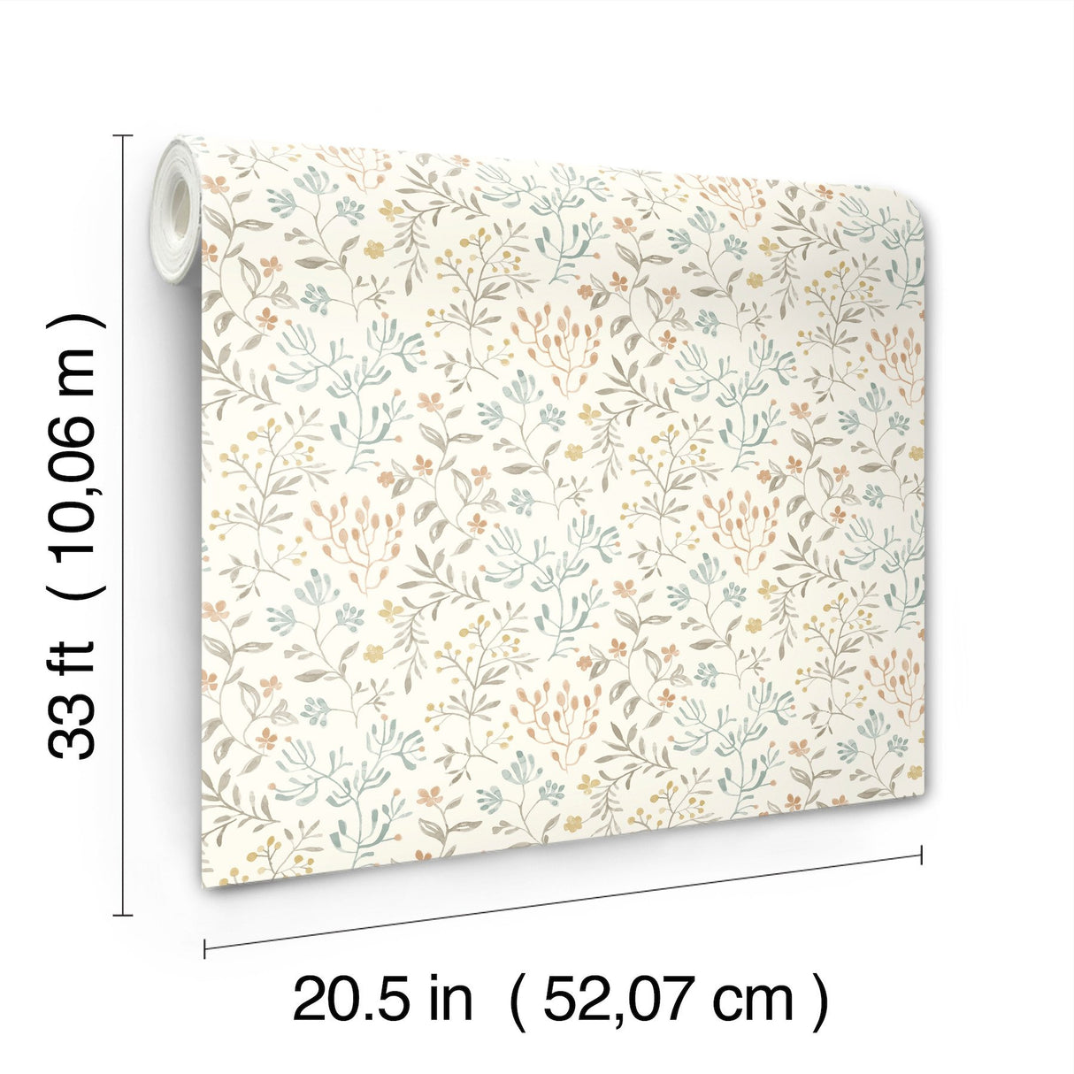 Tarragon Pastel Dainty Meadow Wallpaper with Botanical Flowers Motif - Chesapeake 3125-72353