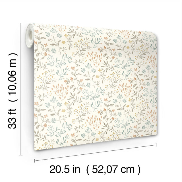 Tarragon Pastel Dainty Meadow Wallpaper with Botanical Flowers Motif - Chesapeake 3125-72353