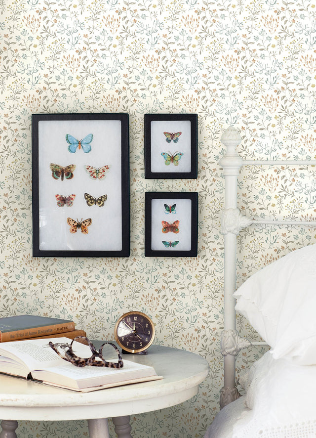 Tarragon Pastel Dainty Meadow Wallpaper with Botanical Flowers Motif - Chesapeake 3125-72353
