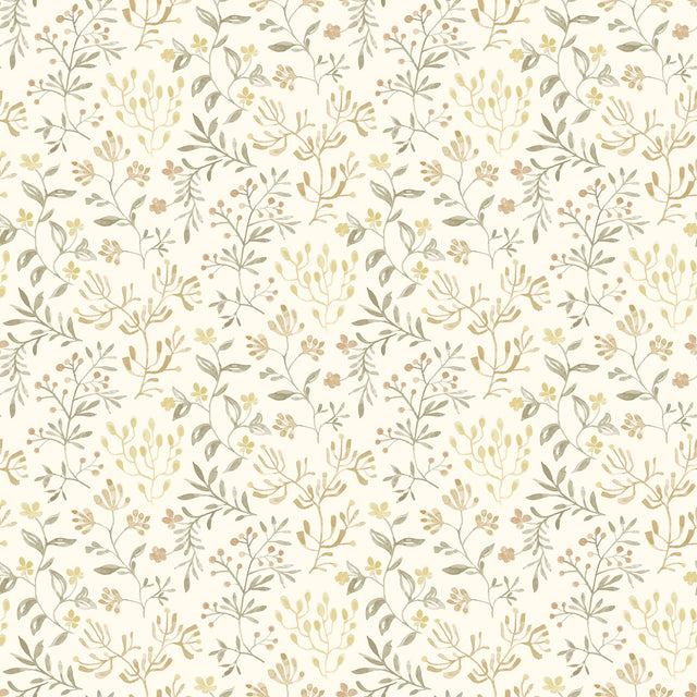 Tarragon Honey Dainty Meadow Wallpaper with Botanical Floral Motif - Chesapeake 3125-72354