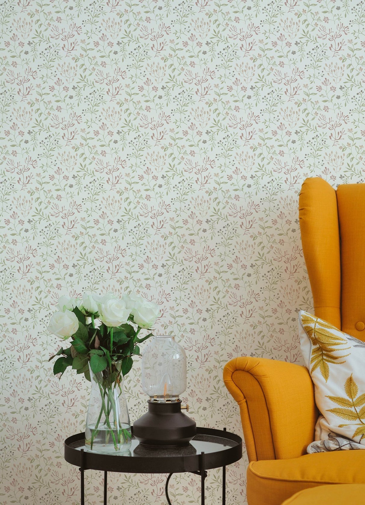 Tarragon Blush Dainty Meadow Wallpaper with Farmhouse Botanical Floral Pattern - Chesapeake 3125-72355