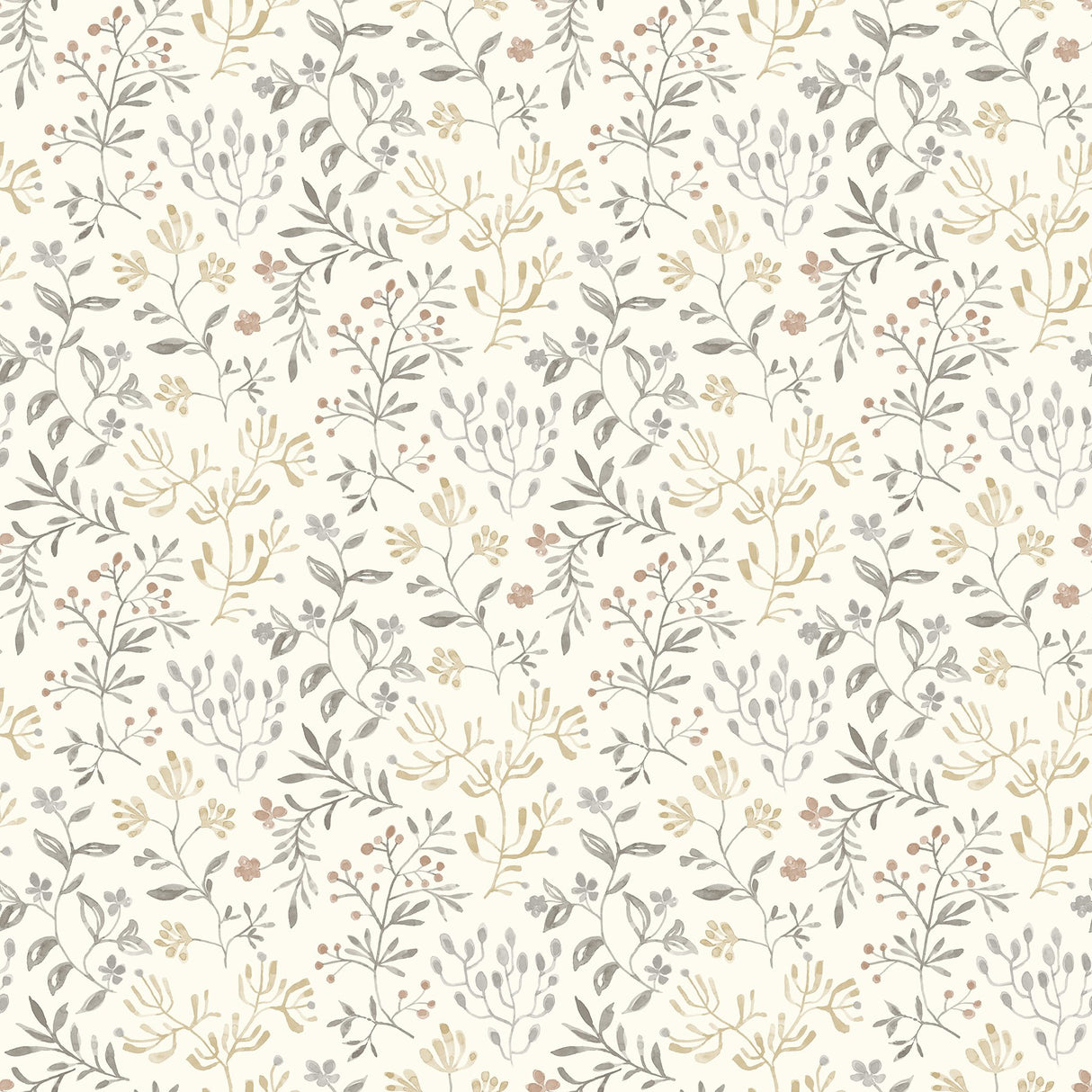 Tarragon Grey Dainty Meadow Wallpaper with Botanical Floral Pattern, Farmhouse Sure Strip - Chesapeake 3125-72356