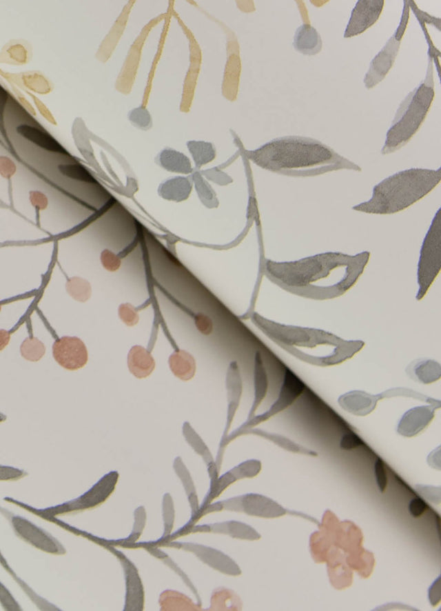 Tarragon Grey Dainty Meadow Wallpaper with Botanical Floral Pattern, Farmhouse Sure Strip - Chesapeake 3125-72356