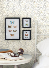 Tarragon Grey Dainty Meadow Wallpaper with Botanical Floral Pattern, Farmhouse Sure Strip - Chesapeake 3125-72356