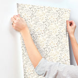 Tarragon Grey Dainty Meadow Wallpaper with Botanical Floral Pattern, Farmhouse Sure Strip - Chesapeake 3125-72356