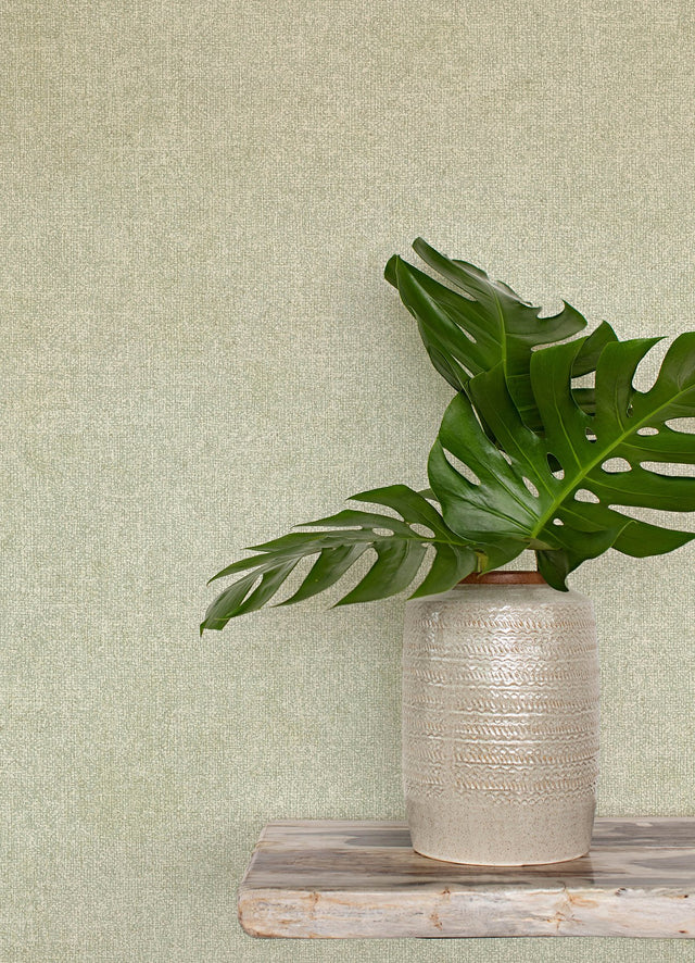 Homespun Green Textured Wallpaper with Fabric Textures Pattern, Transitional Style - Chesapeake 3125-72361